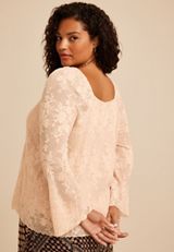Plus Size Pleated Lace Square Neck Blouse, C4184, small