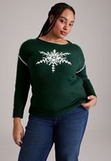 Plus Size Snowflake Whipstitch Sweater, C5273, small