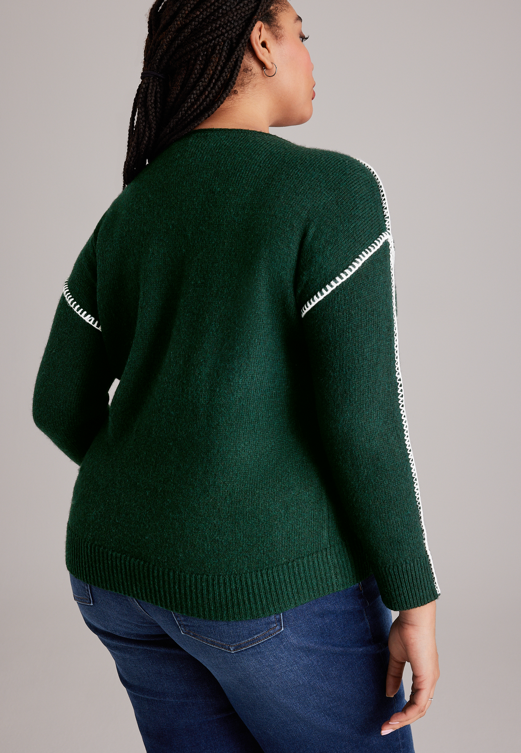Plus Size Snowflake Whipstitch Sweater, C5273, large