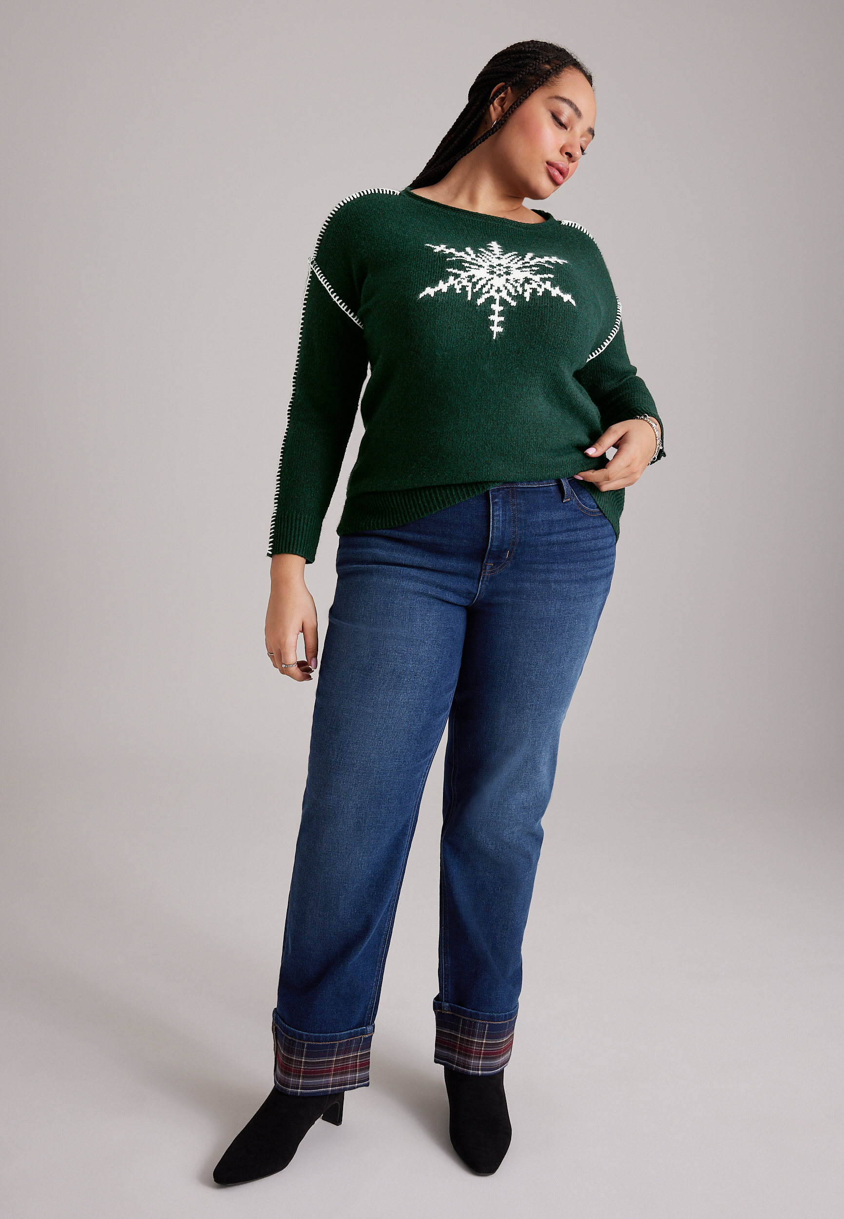 Plus Size Snowflake Whipstitch Sweater, C5273, large