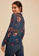 Floral Mesh Mock Neck Top, C1505, small