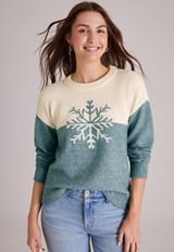 Colorblock Snowflake Sweater, C4817, small