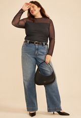 Plus Size Polka Dot Mesh Long Sleeve Top, C1756, small