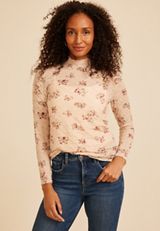 Textured Mesh Mock Neck Top, C8582, small
