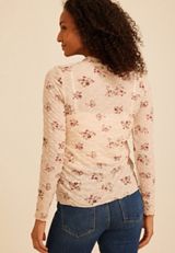 Textured Mesh Mock Neck Top, C8582, small