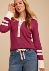 Living Beyond Breast Cancer Varsity Sleeve Henley, C4512, small
