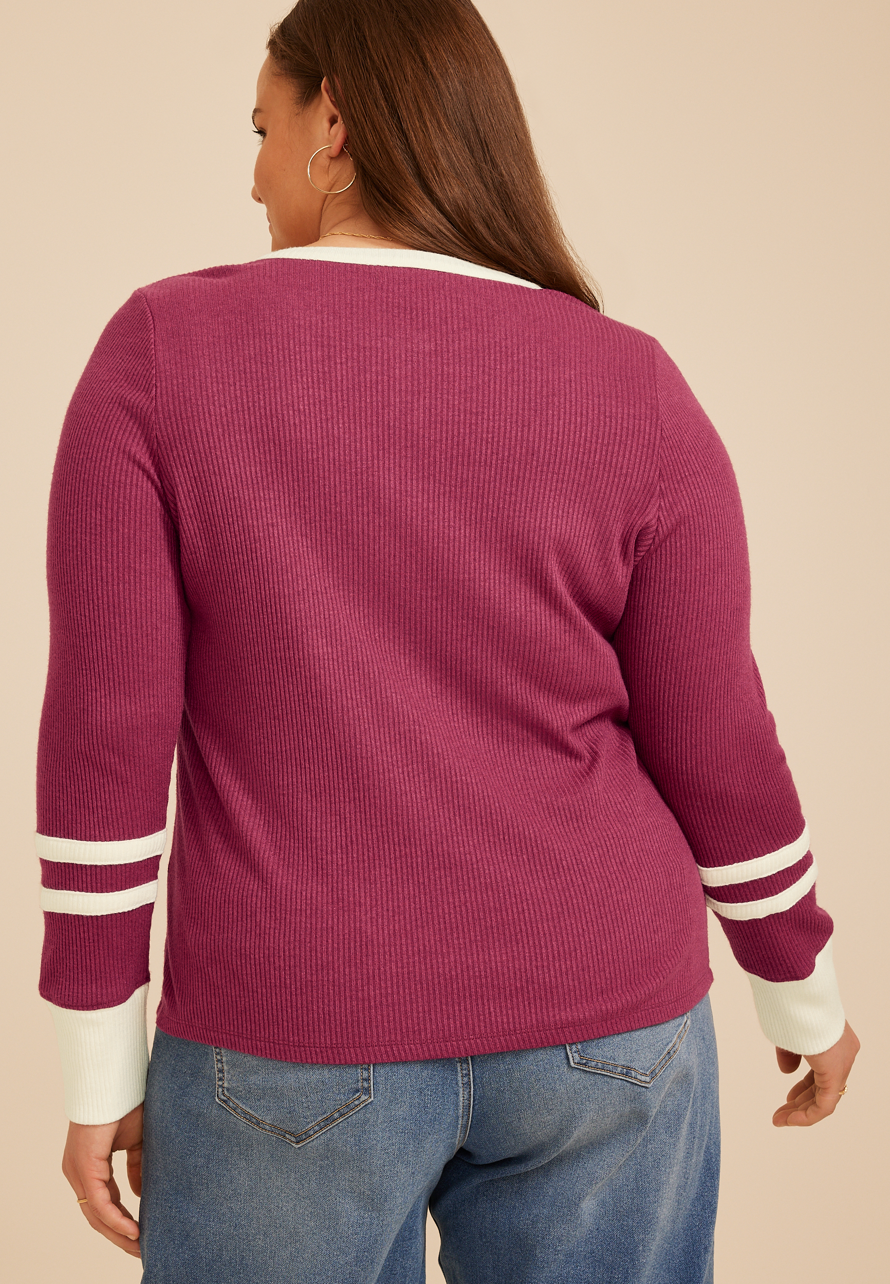 Living Beyond Breast Cancer Varsity Sleeve Henley, C4512, large