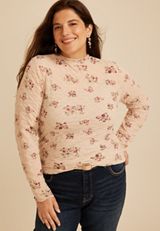 Plus Size Textured Floral Mesh Mock Neck Top, C8582, small