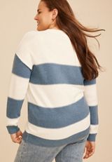 Plus Size Block Stripe Jacquard Stitch Sweater, C97, small