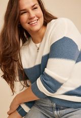 Plus Size Block Stripe Jacquard Stitch Sweater, C97, small