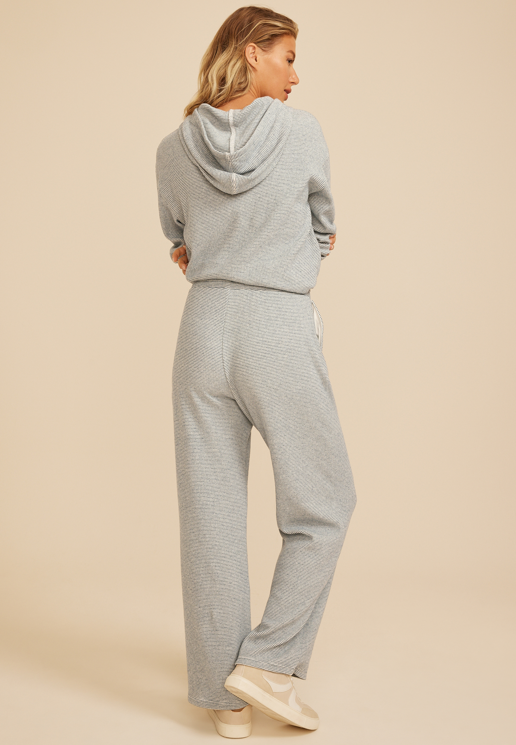 Cozy Waffle High Rise Wide Leg Pants, C1606, large