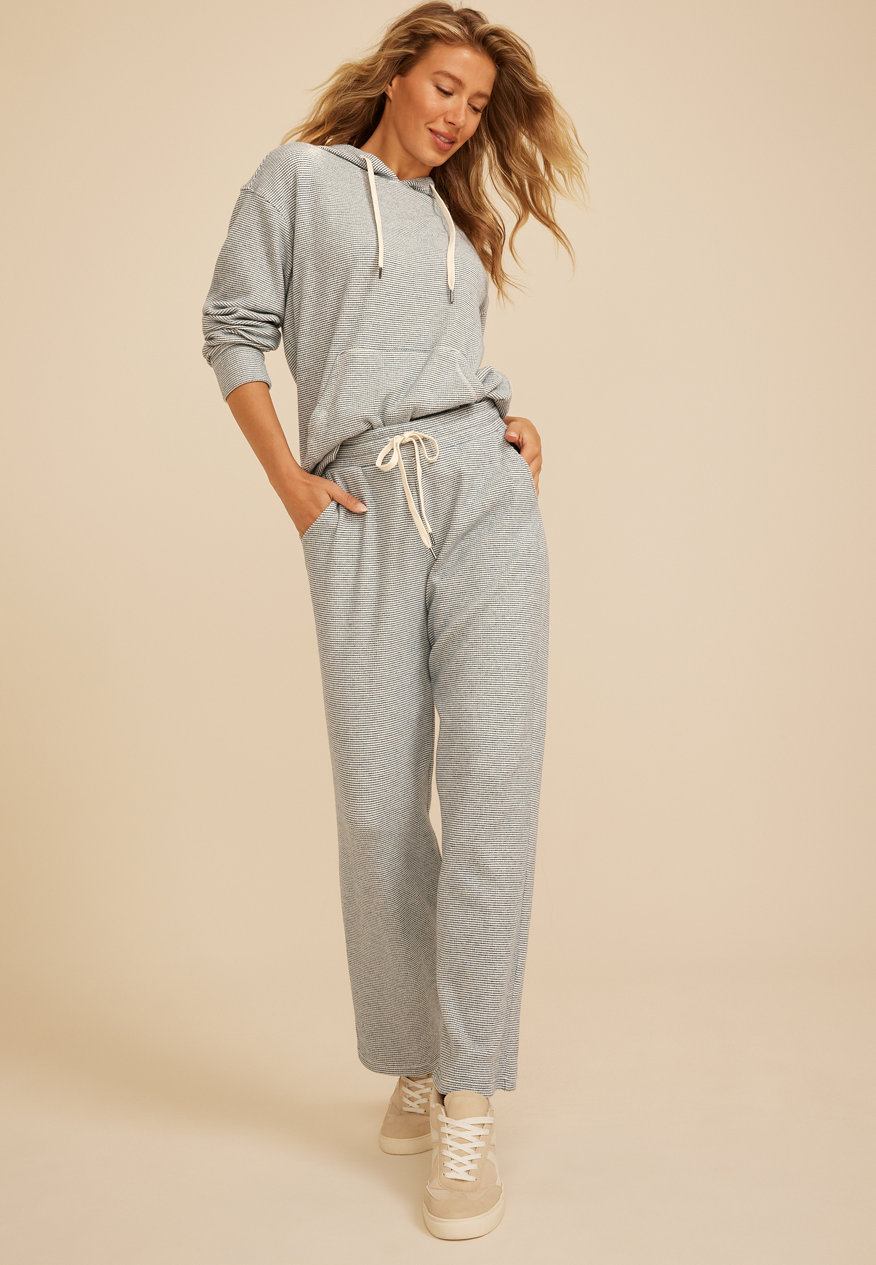Cozy Waffle High Rise Wide Leg Pants, C1606, large