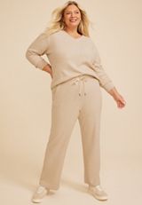 Plus Size Cozy Waffle High Rise Wide Leg Pants, C1265, small