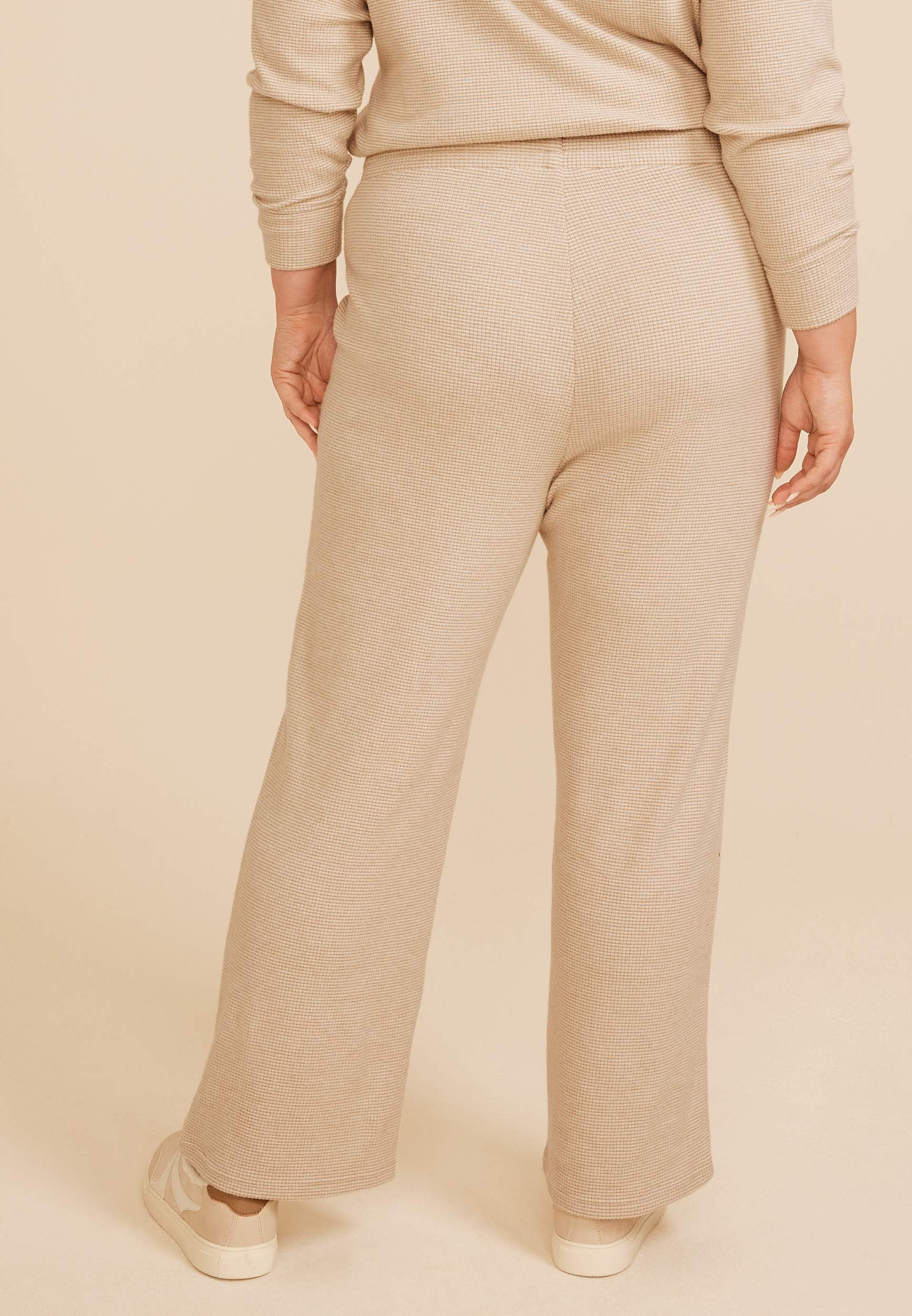 Plus Size Cozy Waffle High Rise Wide Leg Pants, C1265, large