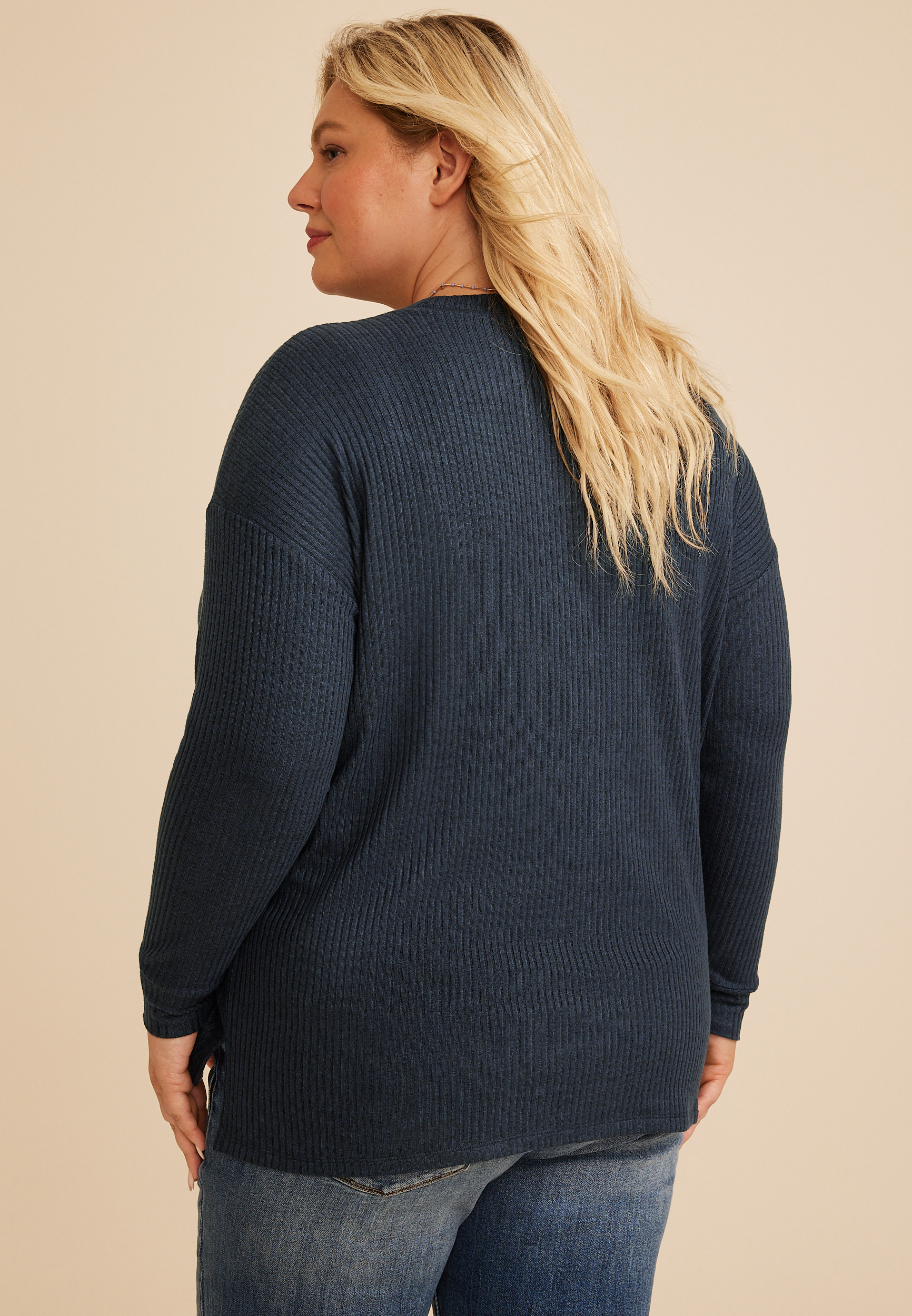 Plus Size 24/7 Cozy Rib Long Sleeve Top, C3829, large