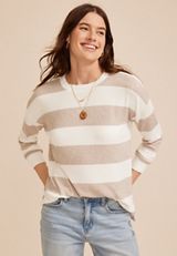 24/7 Cozy Rib Striped Long Sleeve Top, C5222, small