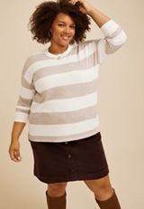 Plus Size 24/7 Cozy Rib Striped Long Sleeve Top, C5222, small