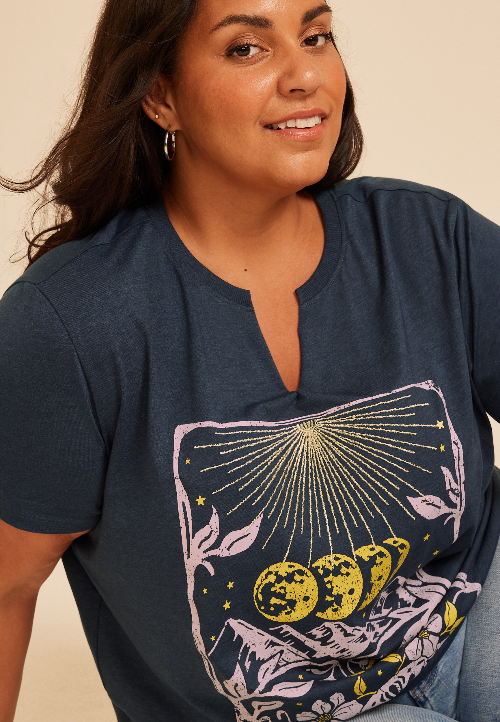 Plus Size Celestial Moon Phase Oversized Fit Graphic Tee, C1378, large