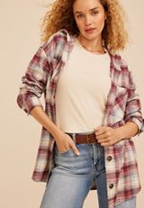 Hooded Cabin Plaid Button Front Shirt, C1524, small