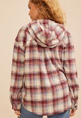 Hooded Cabin Plaid Button Front Shirt, C1524, small