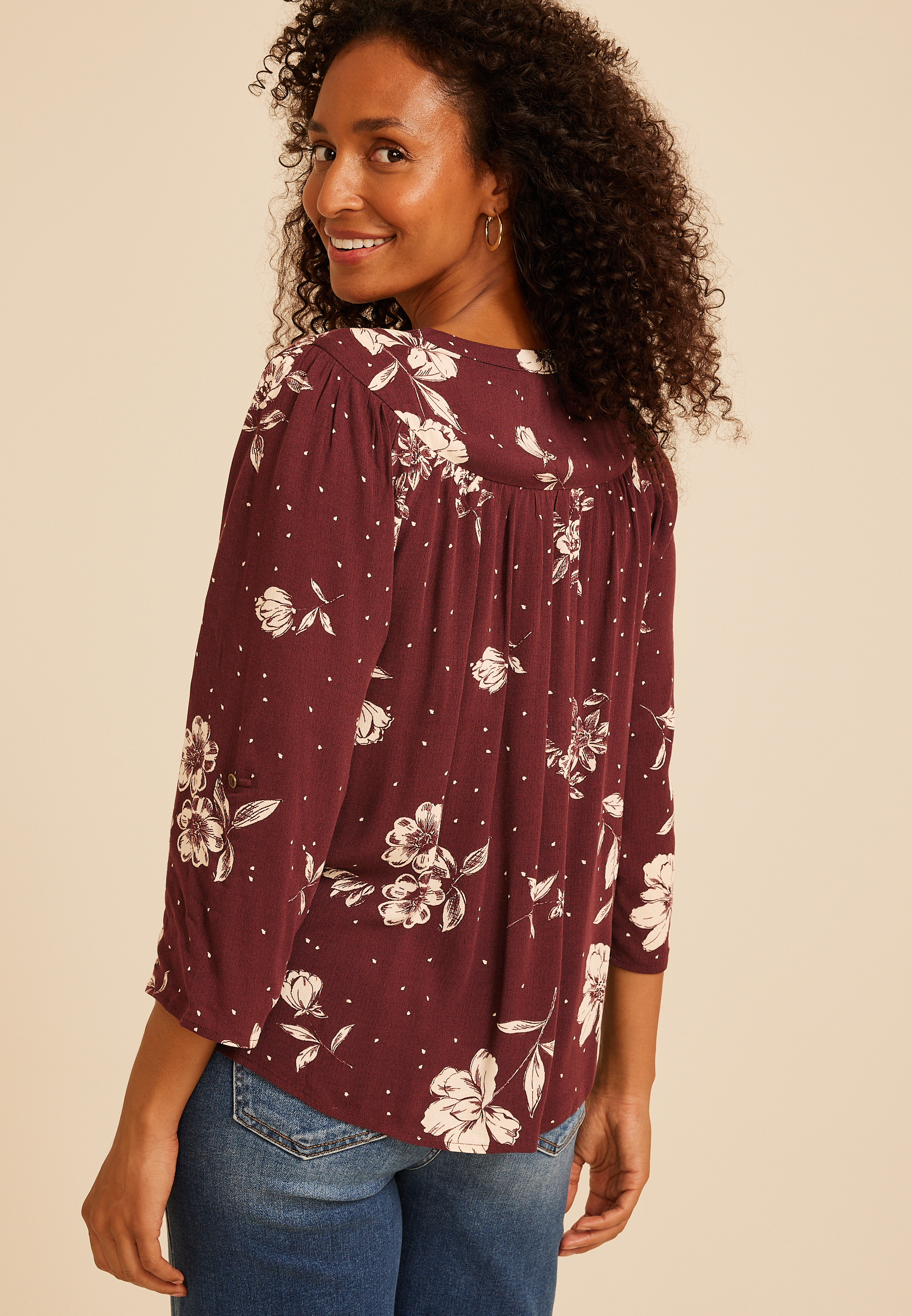 Floral Dot Henley Blouse, C6274, large