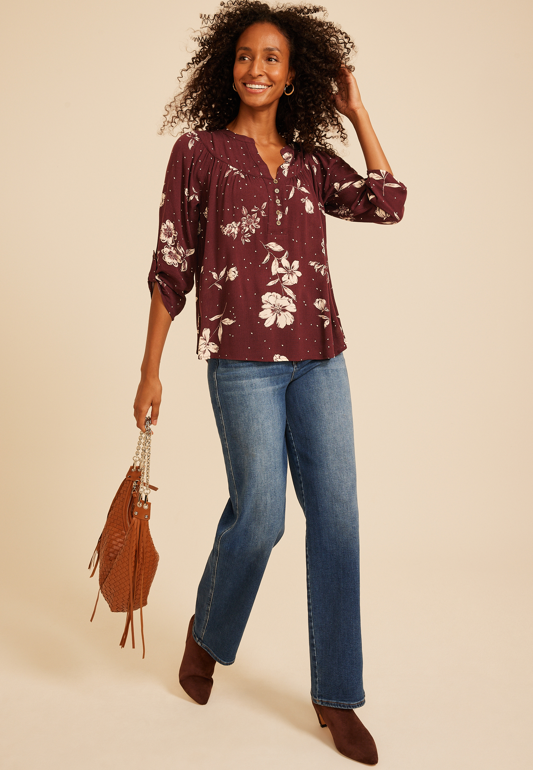 Floral Dot Henley Blouse, C6274, large