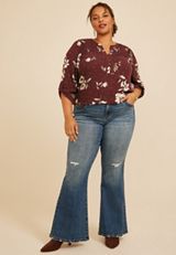 Plus Size Floral Dot Henley Blouse, C6274, small