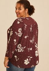 Plus Size Floral Dot Henley Blouse, C6274, small