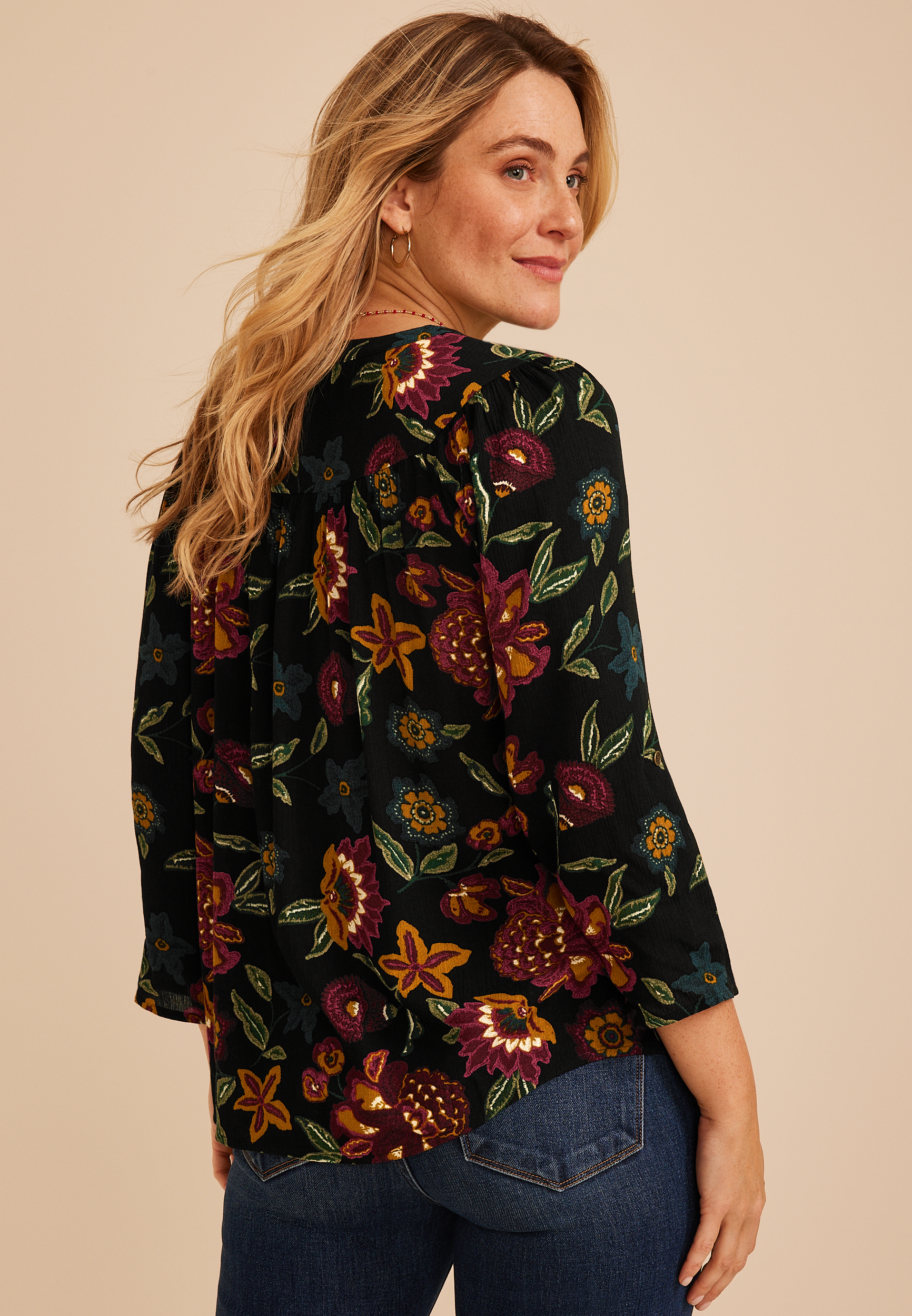 Floral Henley Blouse, C1756, large