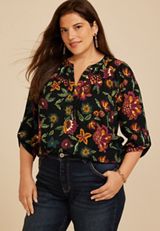 Plus Size Floral Henley Blouse, C1756, small