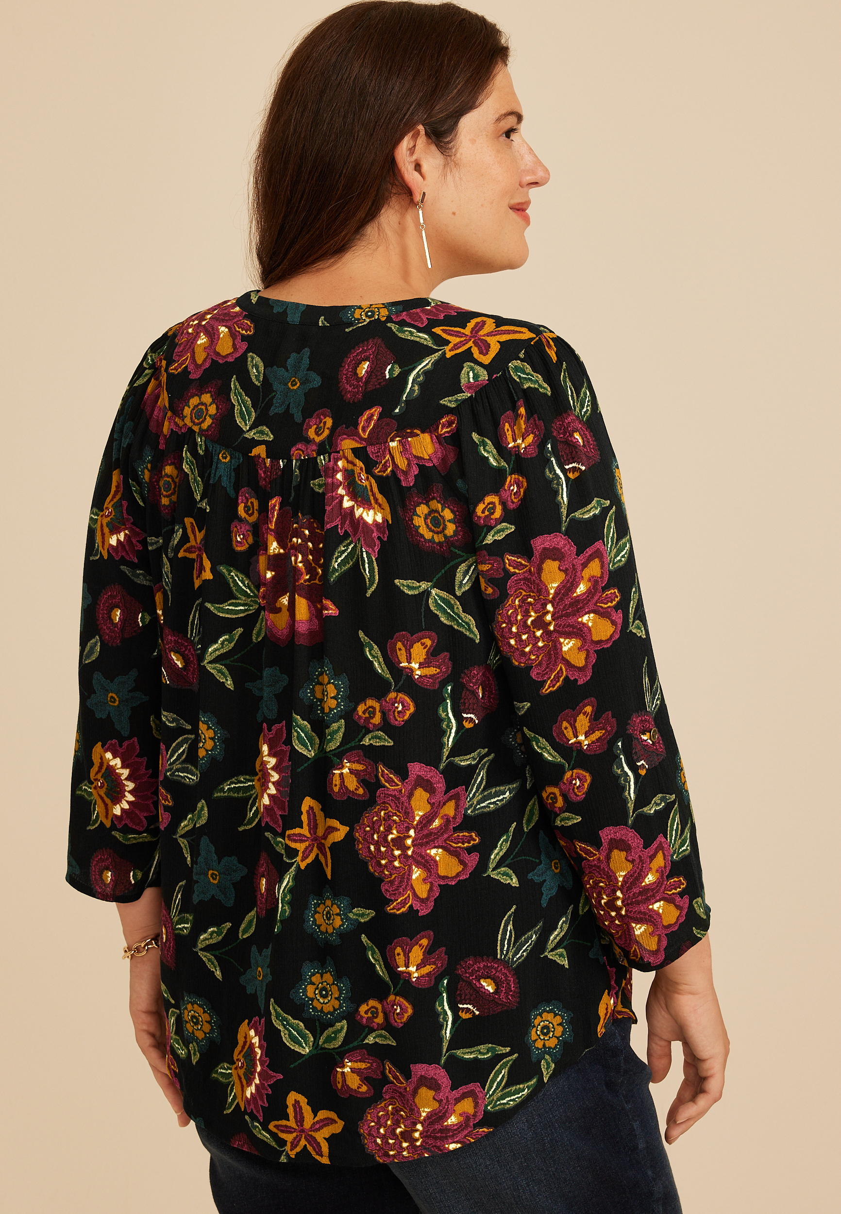 Plus Size Floral Henley Blouse, C1756, large