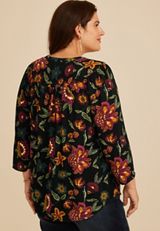 Plus Size Floral Henley Blouse, C1756, small