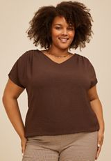 Plus Size Dolman Short Sleeve Blouse, COFFEE BEAN, small