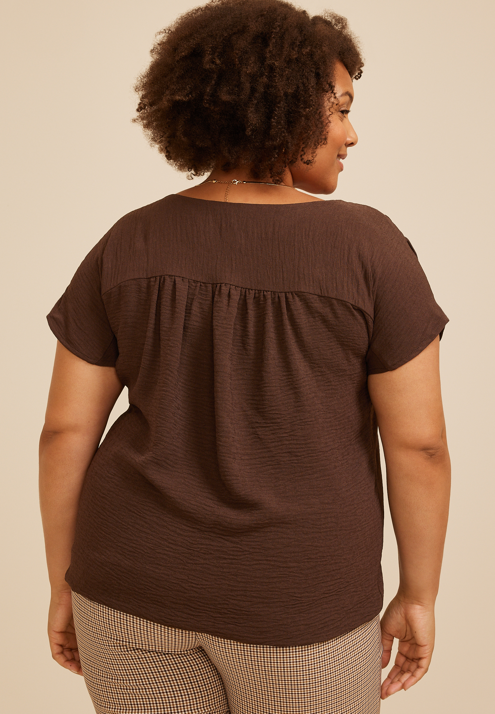 Plus Size Dolman Short Sleeve Blouse, COFFEE BEAN, large