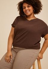 Plus Size Dolman Short Sleeve Blouse, COFFEE BEAN, small