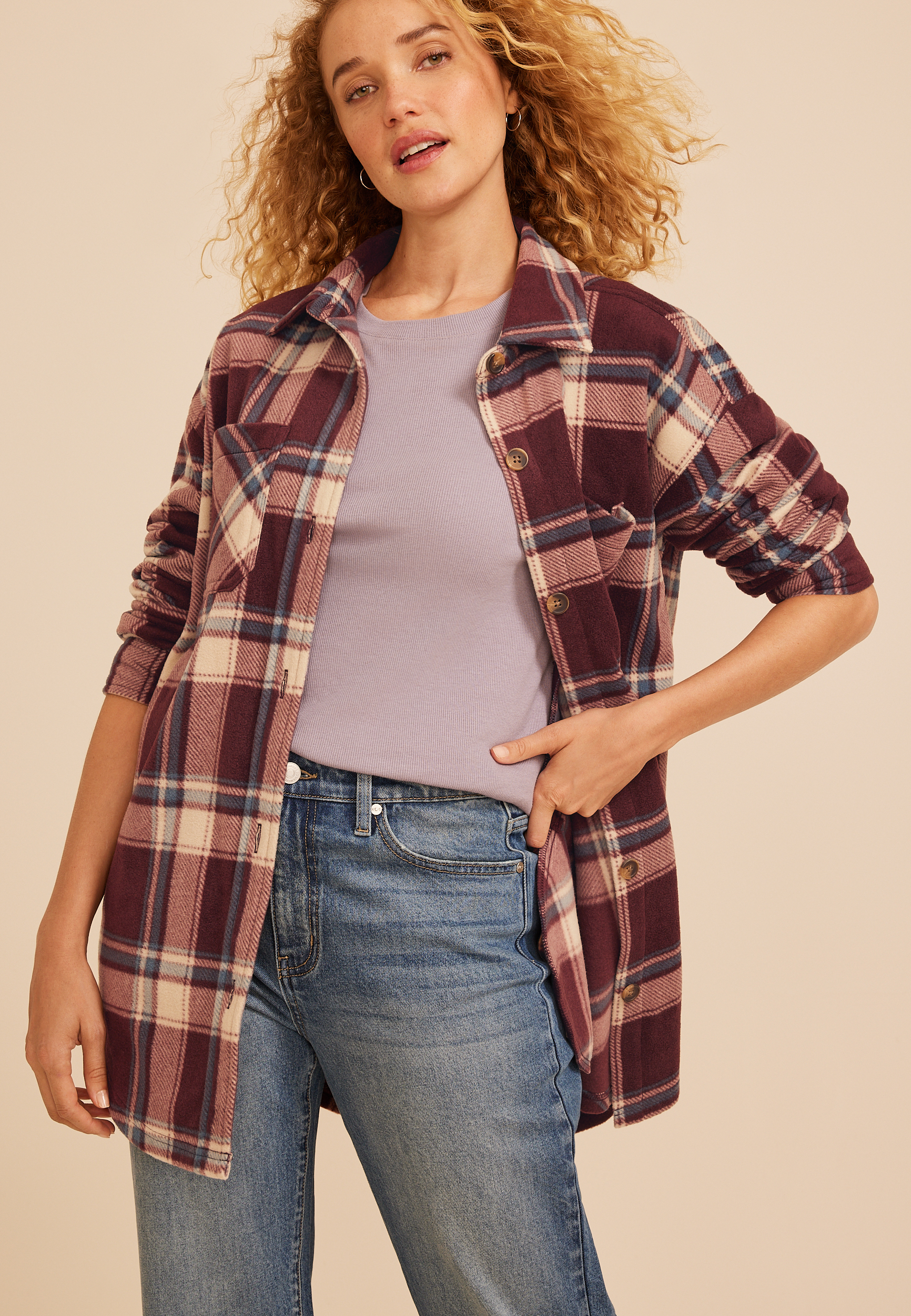 Wilder Plaid Fleece Shacket, C97, large
