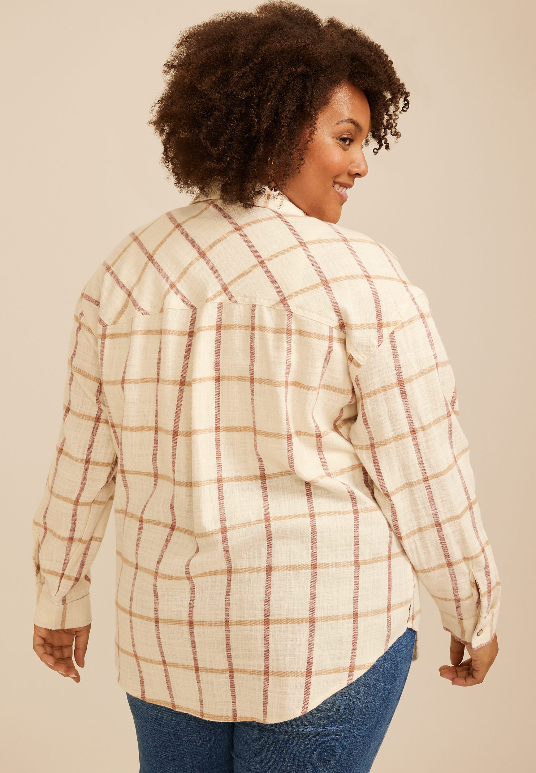 Plus Size Cabin Plaid Button Down Shirt, C4563, large