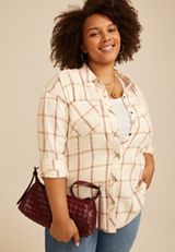 Plus Size Cabin Plaid Button Down Shirt, C4563, small