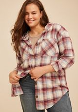 Plus Size Hooded Cabin Plaid Button Front Shirt, C1524, small