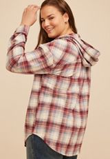 Plus Size Hooded Cabin Plaid Button Front Shirt, C1524, small