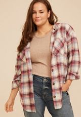 Plus Size Hooded Cabin Plaid Button Front Shirt, C1524, small