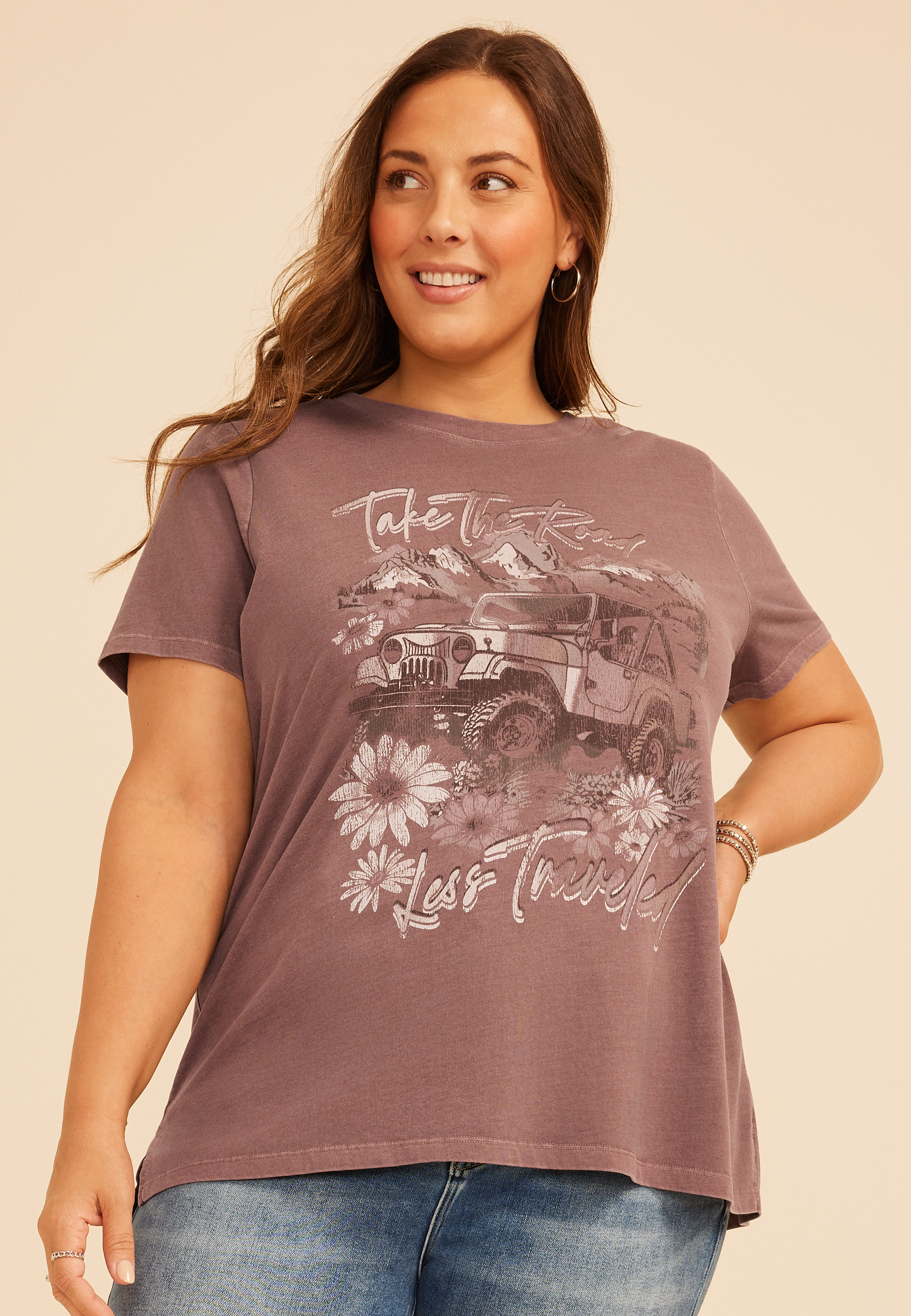 Plus Size Take The Road Less Traveled Classic Fit Graphic Tee, C9902, large
