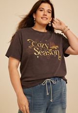 Plus Size Cozy Season Vintage Fit Graphic Tee, COFFEE BEAN, small