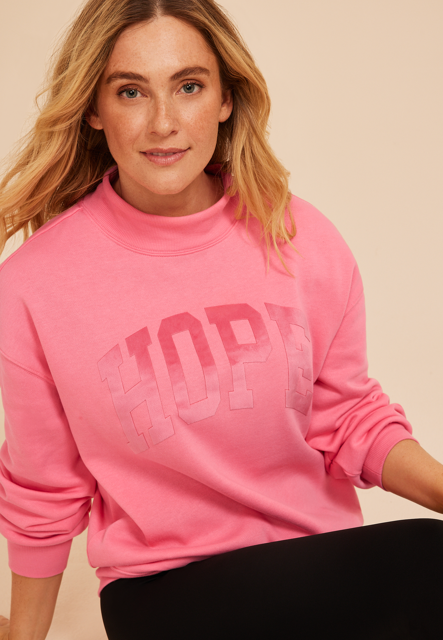 Pink Hope Mock Neck Sweatshirt, C9137, large