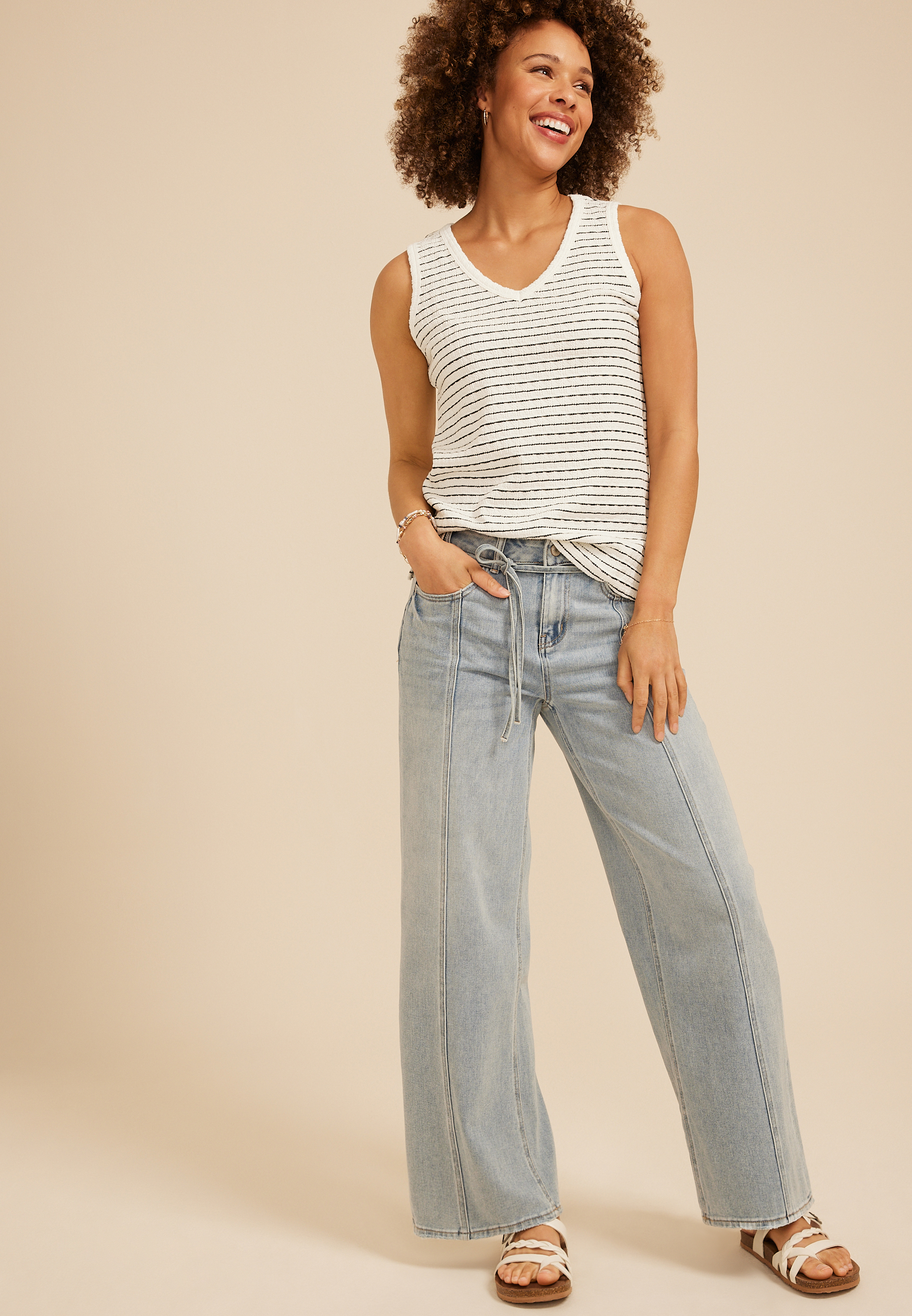 Striped Jacquard V Neck Tank Top