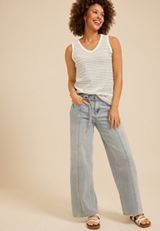 Striped Jacquard V Neck Tank Top, GARDENIA COMBO, small