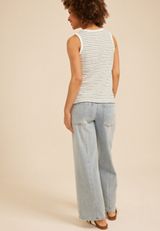 Striped Jacquard V Neck Tank Top, GARDENIA COMBO, small