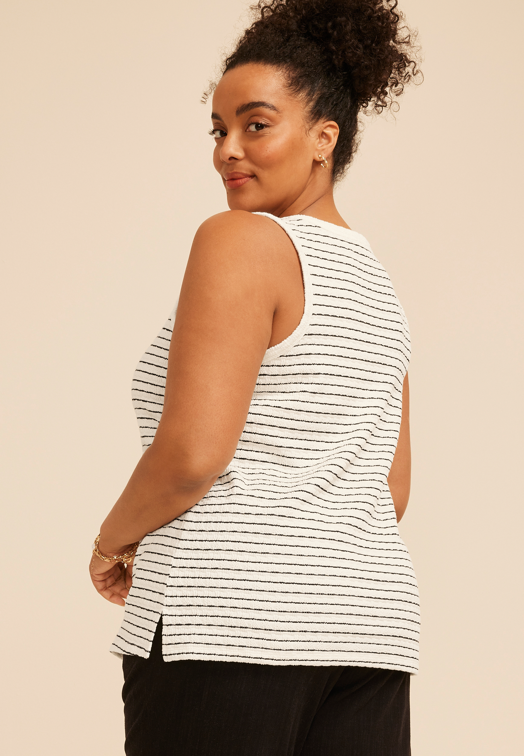Plus Size Striped Jacquard V Neck Tank Top, C5487, large