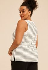 Plus Size Striped Jacquard V Neck Tank Top, C5487, small