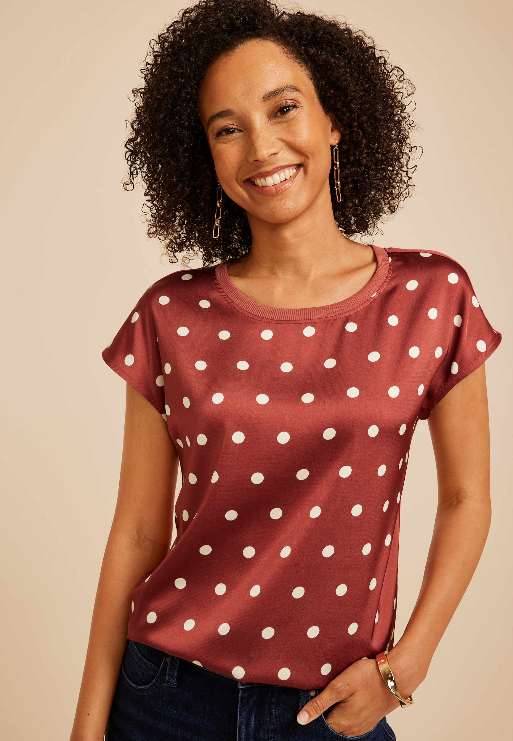 Polka Dot Satin Front Blouse, C5729, large